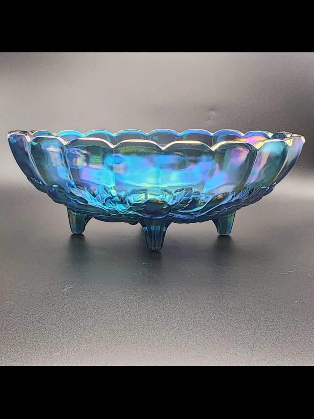 Iridescent Blue Glass Footed Bowl - Decorative Home Art